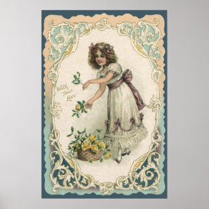 Poster Dia dos Namorados Vitoriano Antigo, Menina com Ros