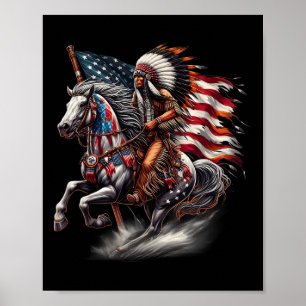 Poster Dia dos Nativos Americanos Bandeira Cavalo Indiano