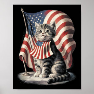 Poster Dia dos Veteranos Gato Engraçado Gatinho 4 de Julh