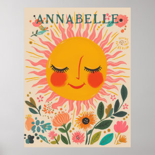Poster Dia Ensolarado Boho Ilustração Floral Primeiro Nom