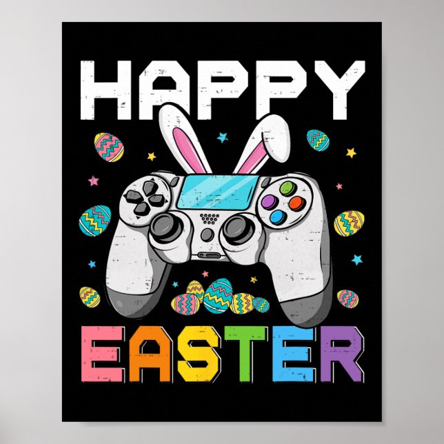 Poster Dia Feliz da Páscoa para Gamer Menino Vídeos Games (Frente)