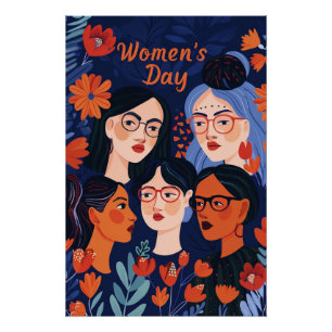 Pôster Dia Internacional da Mulher Floral Azul