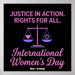 Poster Dia Internacional da Mulher Justiça em Ação Direit