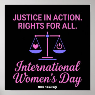 Poster Dia Internacional da Mulher Justiça em Ação Direit