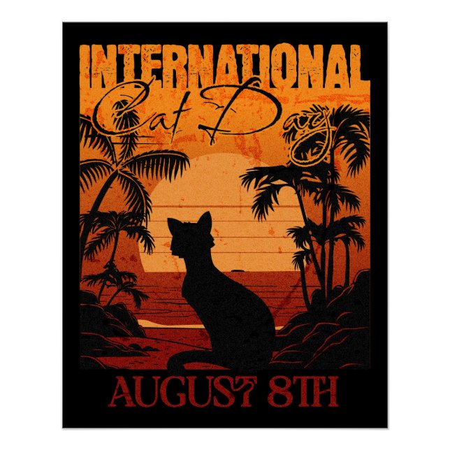 Pôster Dia Internacional do Gato dos Sunset Retroativo (Frente)