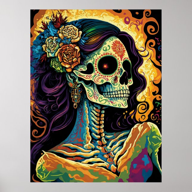 Poster Dia La Catrina da Arte Esquelética Mexicana Morta (Frente)