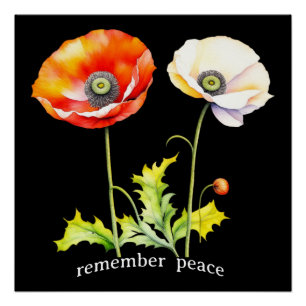 Pôster Dia Memorial da Aquarela Paz Papas Vermelhas e Bra