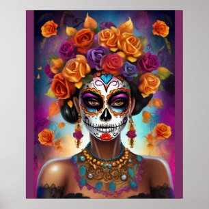 Poster Dia Mexicano da Menina do Crânio do Açúcar Morta