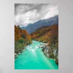 Poster Dia nublado do outono de Soča, Eslovênia