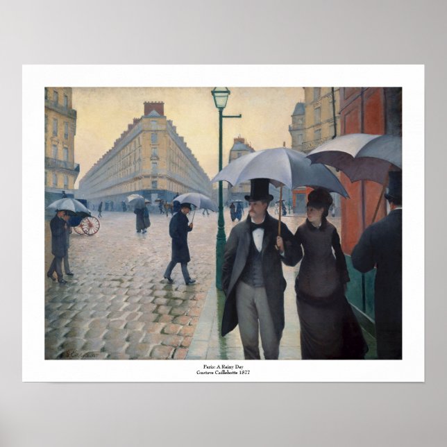Pôster Dia Rainy da Rua Paris por Gustave Caillebotte (Frente)
