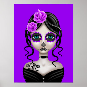 Poster Dia triste da menina inoperante no roxo