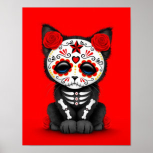Poster Dia vermelho bonito do gato inoperante do gatinho,