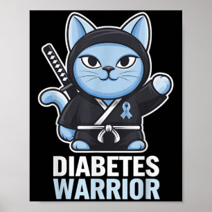 Poster Diabetes Consciência Azul Fita Ninja Gato Diabetes
