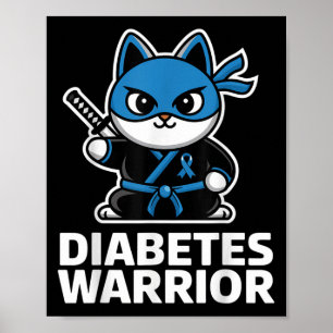 Poster Diabetes Consciência Azul Fita Ninja Gato Diabetes