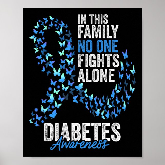 Poster Diabetes Consciência Mês Borboletas Azul Fita (Frente)