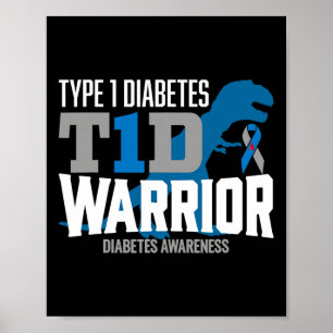 Poster Diabetes tipo 1 T-rex T1D Guerreiro Diabetes Aware