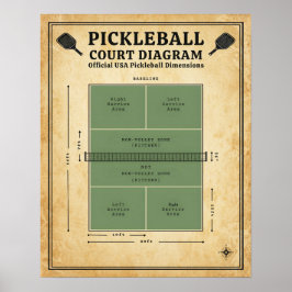 Poster Diagrama da Quadra de Pickleball - Dimensões Ofici