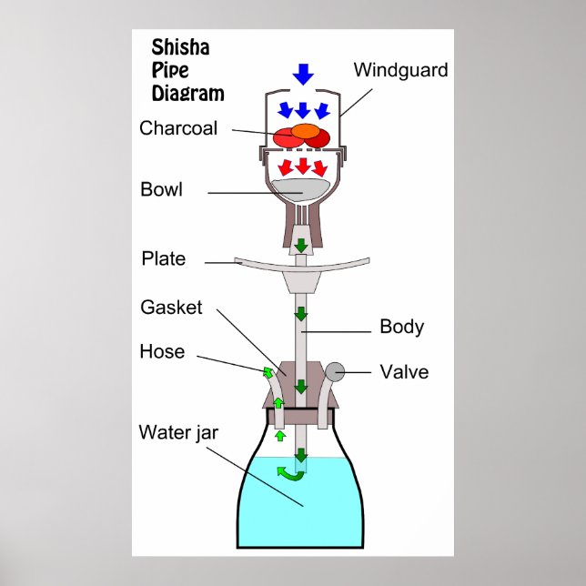 Pôster Diagrama de um Tubo de Água de Hookah Shisha Nargh (Frente)