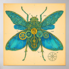 Poster Diagrama Técnico Ornamentado: Inseto Steampunk