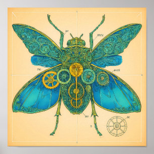 Poster Diagrama Técnico Ornamentado: Inseto Steampunk