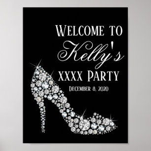 Poster diamante alto salto brilha sinal elegante de boas