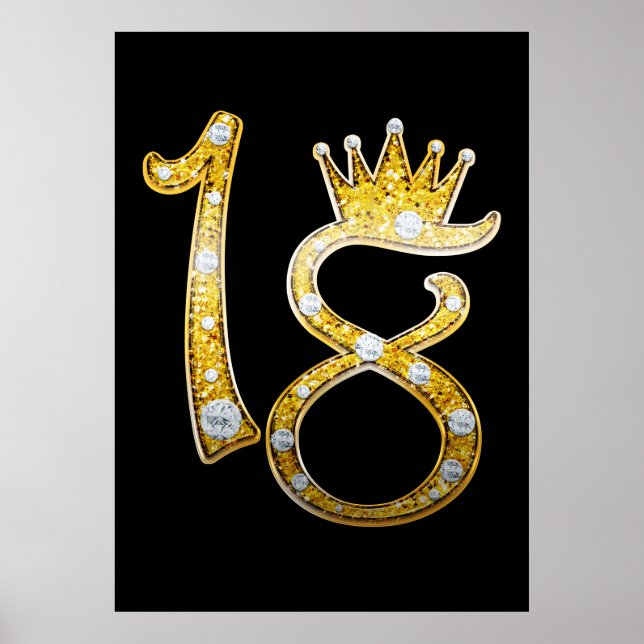 Poster Diamante Dourado Glitter Crown Bling 18th 18 Door (Frente)