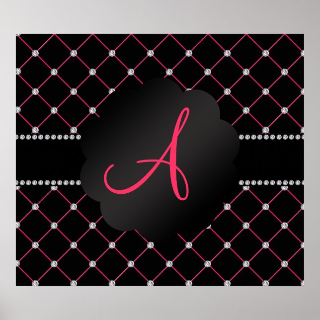 Poster Diamantes rosa preto monograma (Frente)