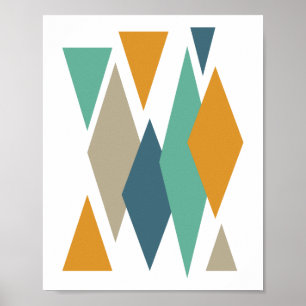 Poster Diamantes Turquesa e Laranja Retro Meados do Sécul