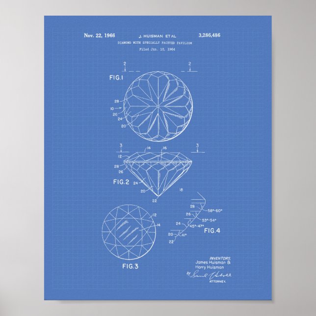 Pôster Diamond 1966 Patent Art Blueprint (Frente)