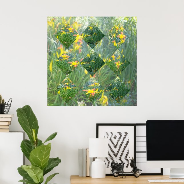 Poster Diamond Cut Yellow Lily Field Geometrics Design, (Escritório em casa)