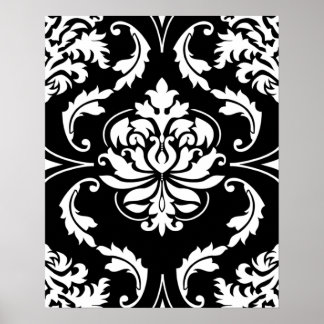 Pôster Diamond Damask em Branco em Preto