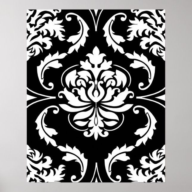 Pôster Diamond Damask em Branco em Preto (Frente)