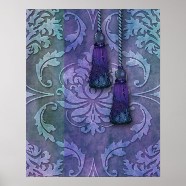 Poster Diamond Damask, MARROCOS em Teal e Roxo (Frente)