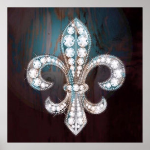 Poster Diamond Fleur de Lis Wooden