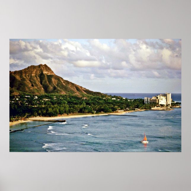Pôster Diamond Head - Waikiki Beach, Oahu (Frente)