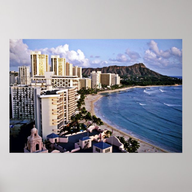 Pôster Diamond Head - Waikiki Beach, Oahu (Frente)