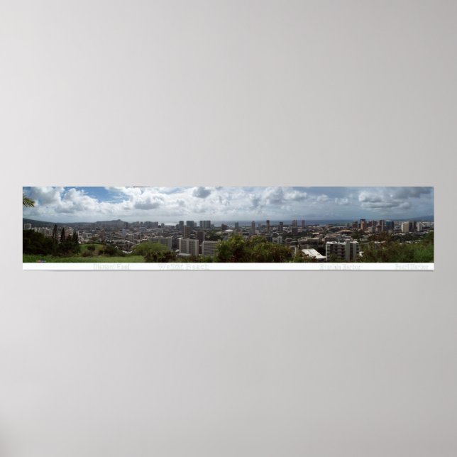 Poster Diamond Head - Waikiki - Honolulu 180° Panorama (Frente)
