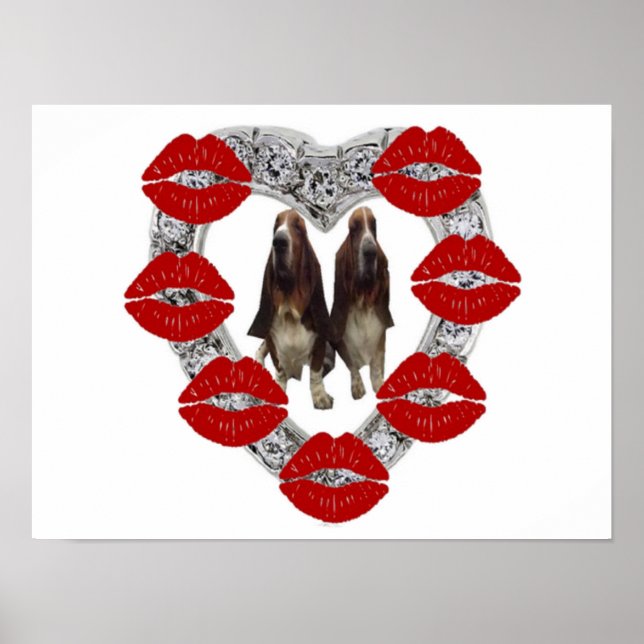 Poster Diamond Heart Com Bassets & Kisses (Frente)