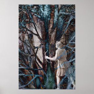 Poster Diana, deusa da caça, em uma floresta mágica