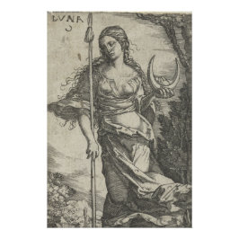 Pôster Diana Luna Vintage Ilustração brilhante Poster