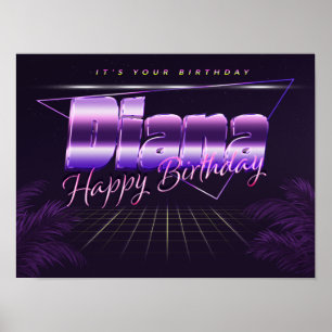 Poster Diana Nome Sobrenome lilás retro Cartaz Aniversári