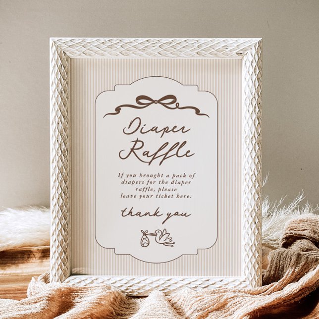 Poster Diaper raffle Bebe Cafe Brown Bow Handdrawn (Criador carregado)