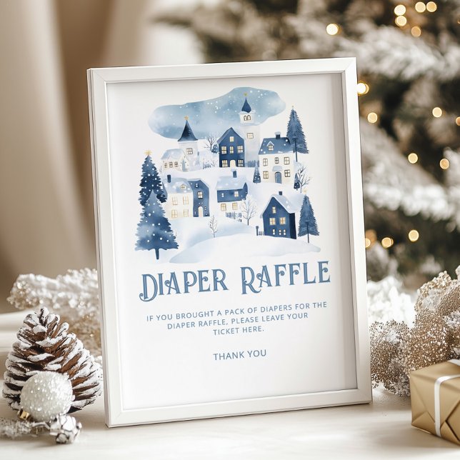 Poster Diaper raffle Christmas village Winter Baby Shower (Criador carregado)