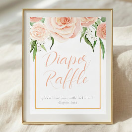 Poster Diaper Raffle Pink Rose Floral Baby Shower Table