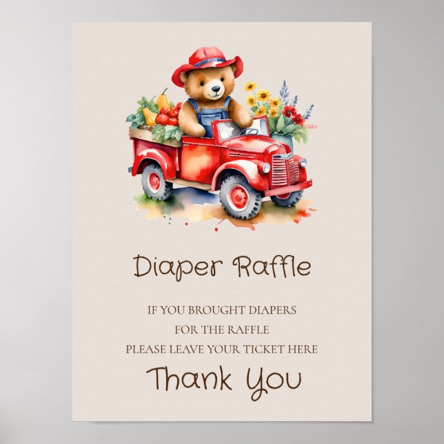 Poster Diaper Raffle Sinal Teddy Bebê Cultivado Localment (Frente)