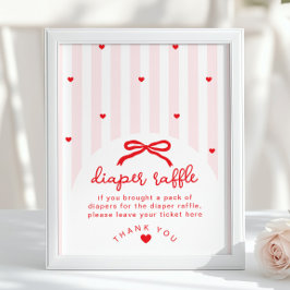 Poster Diaper raffle Sweetheart Baby Shower Red Bow
