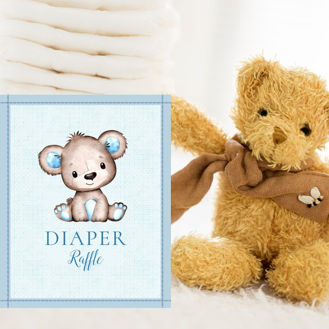 Poster Diaper Raffle Table Cute Brown Bear Baby Shower (Criador carregado)