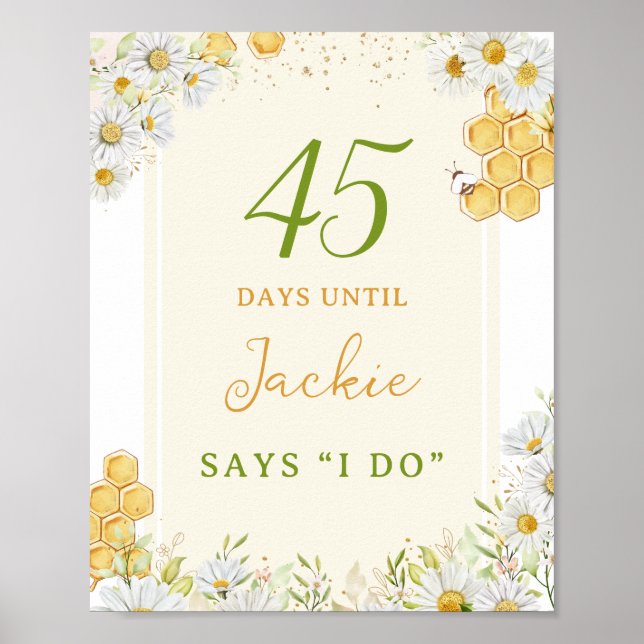 Poster Dias Até o Casamento Bumblebee Daisy Chá de Noiva (Frente)