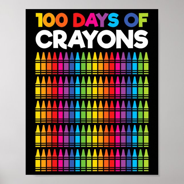 Poster Dias De Crayons Para Meninas 100º Dia Da Escola (Frente)