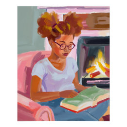 Pôster Dias de Leitura Cozy: Garota Afro em uma Instituiç